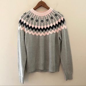 J Crew cotton Fair Isle crew neck sweater. Gray & Pink. Medium/Large
